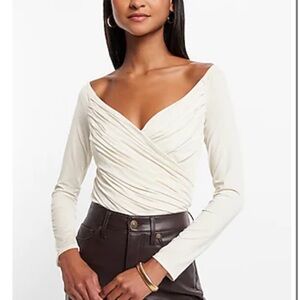 Express Off-White Wrap Crop Top
